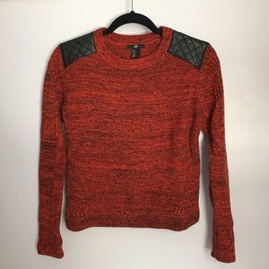 H&M Orange Knit Sweater w/ Leather Shoulder